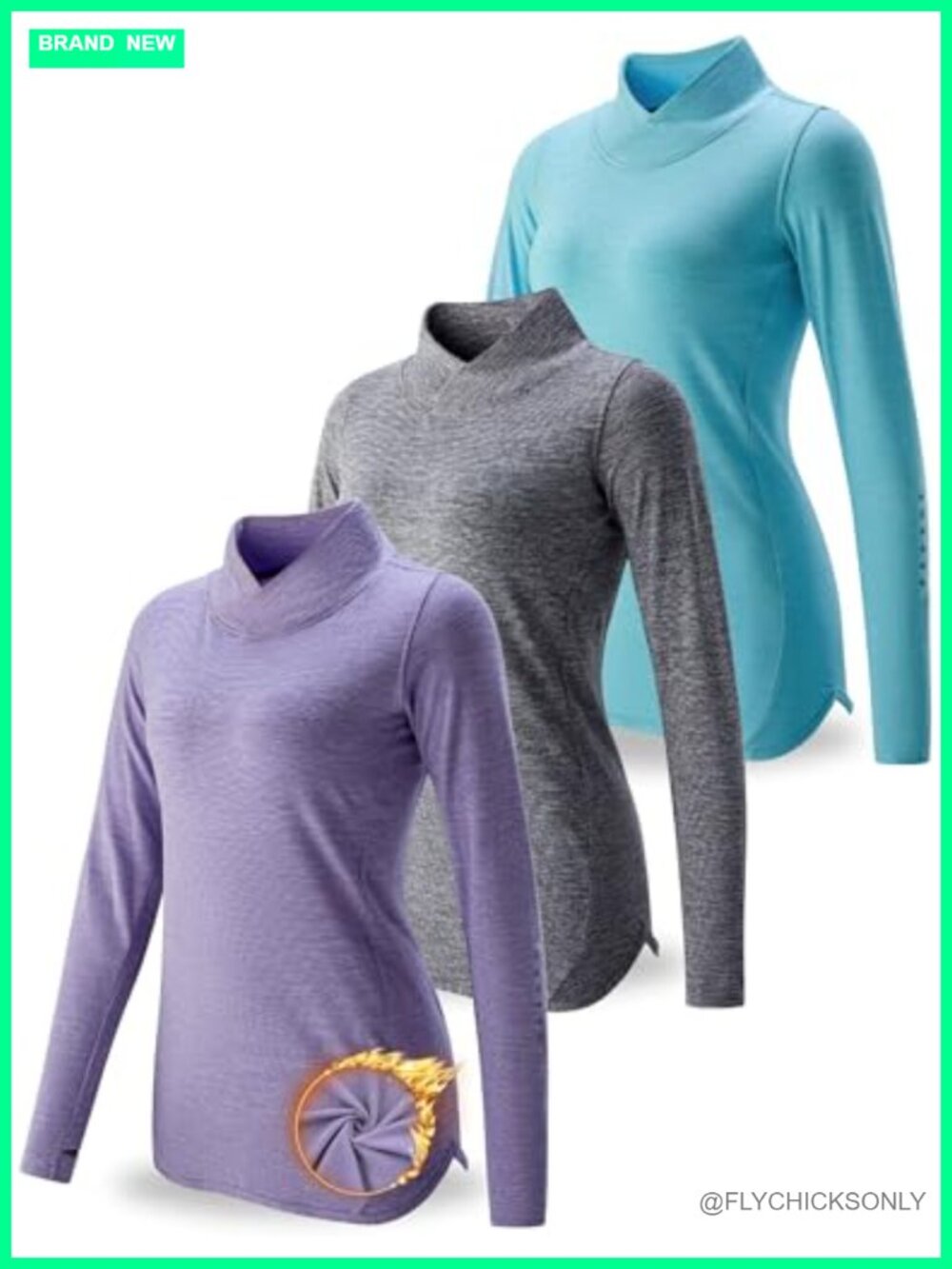3 Pack Women's Thermal Mock Neck Long Sleeve Thumbhole Active Tops